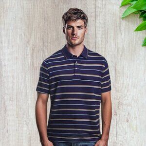 SHIRT -- Blue Striped Pullover Shirt for Large Man, Short Sleeved